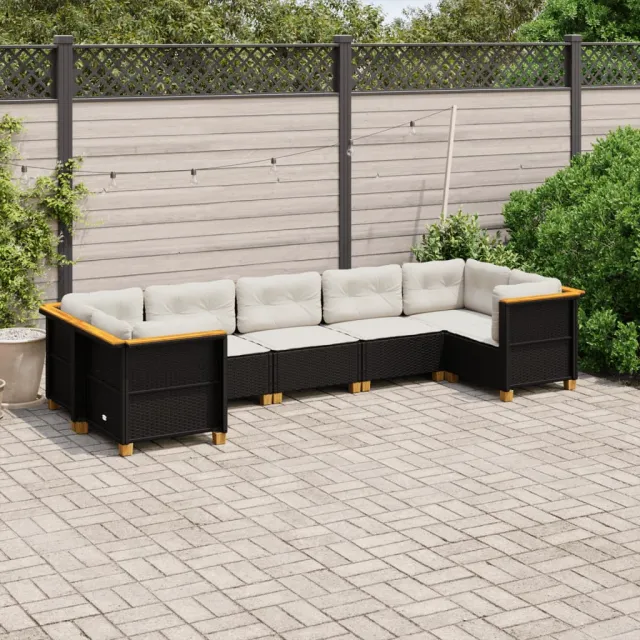 vidaXL 7-delige Loungeset met kussens poly rattan zwart, foto 2