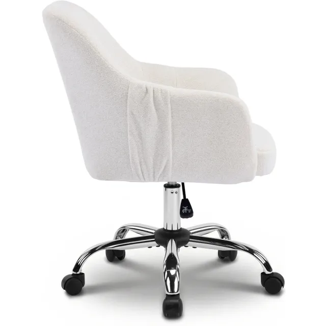 LEADZM Bureaustoel - Sneeuwvlok fleece - Schuimstofvulling - In Hoogte Verstelbaar - Voor Werk- en Slaapkamer-Off-white Off-white met armleuningen