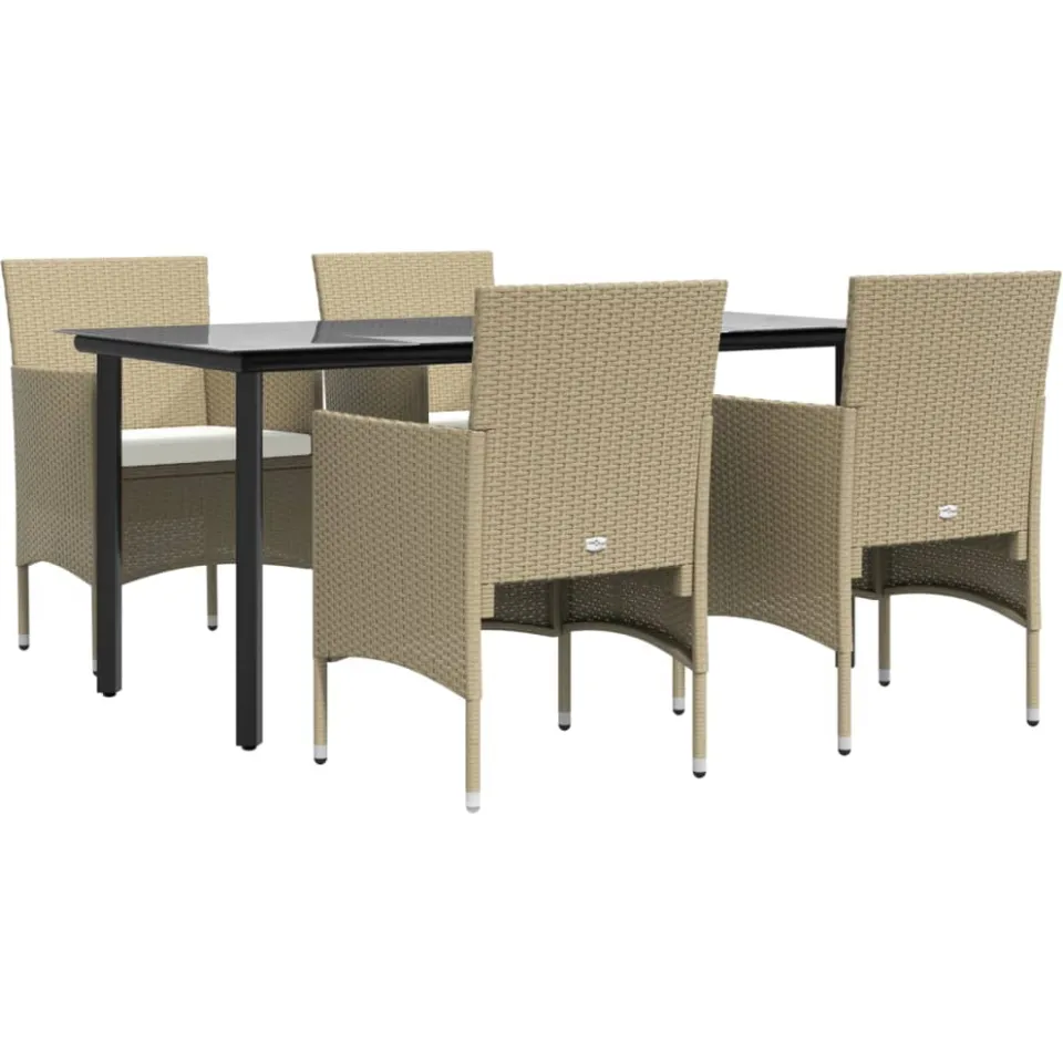 vidaXL 5-delige Tuinset met kussens beige en zwart