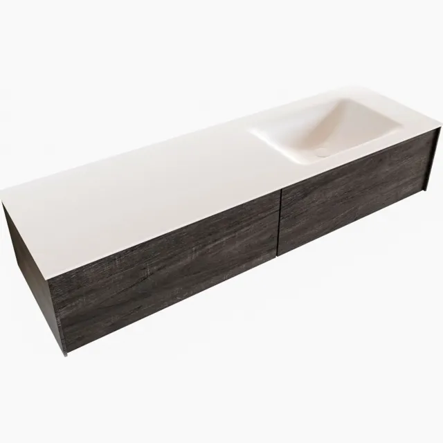 Boss & Wessing Badkamermeubel BWS Madrid Dark Brown 150x45x30 cm Mat Witte Solid Surface Wastafel Rechts (2 lades, 1 kraangat)