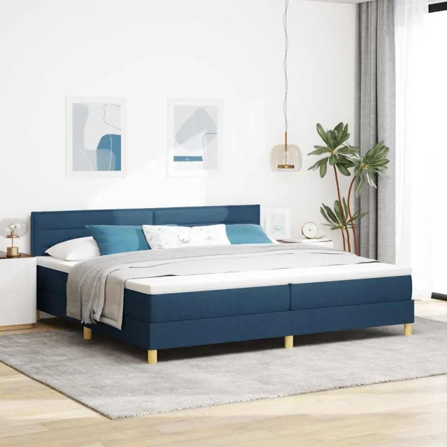 vidaXL LED Box Spring Bed met hoofdeinde Blauw 200 x 200 cm Stof