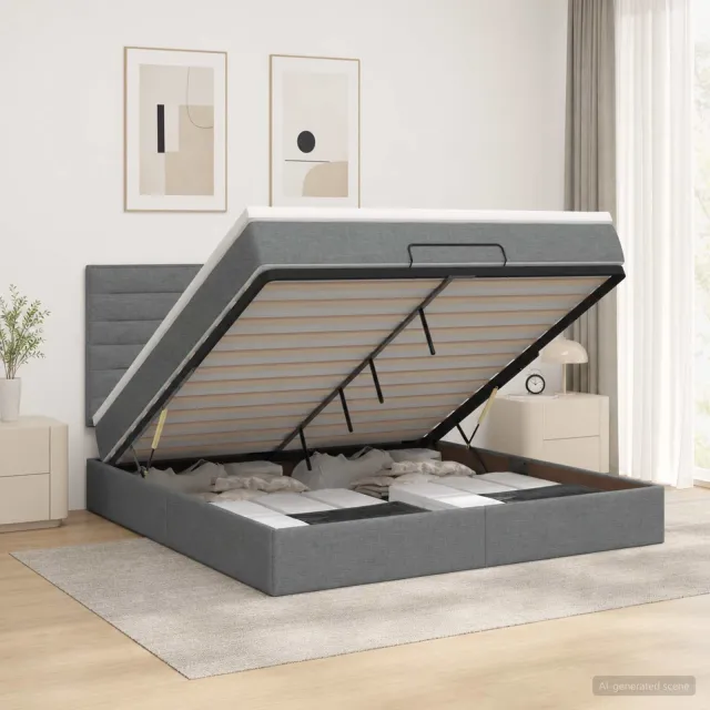 vidaXL Ottoman bed met matras Donkergrijs 160 x 200 cm Stof