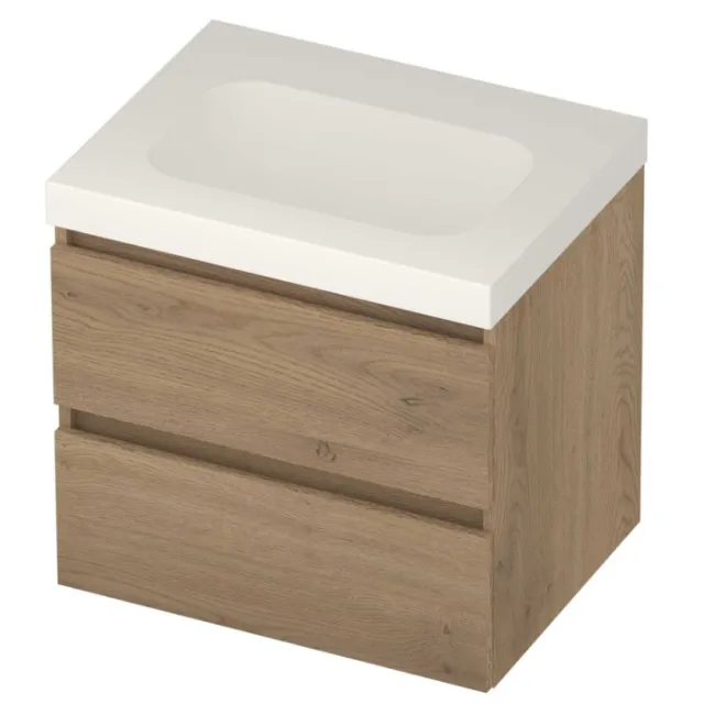 Basic-Line Moby 46 Badmeubelset Polystone Zonder Kraangat Greeploos 60x46x58 cm Pure Oak Mat Wit