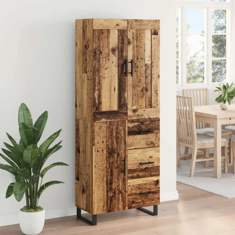 vidaXL Hoge kast 2 st Oudhout 69,5 x 34 x 180 cm Bewerkt hout en glas bruin, foto 4