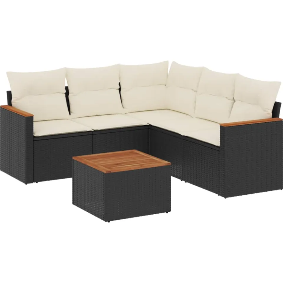 vidaXL Patio Sofa Set 6-zits Black and Cream Zwart