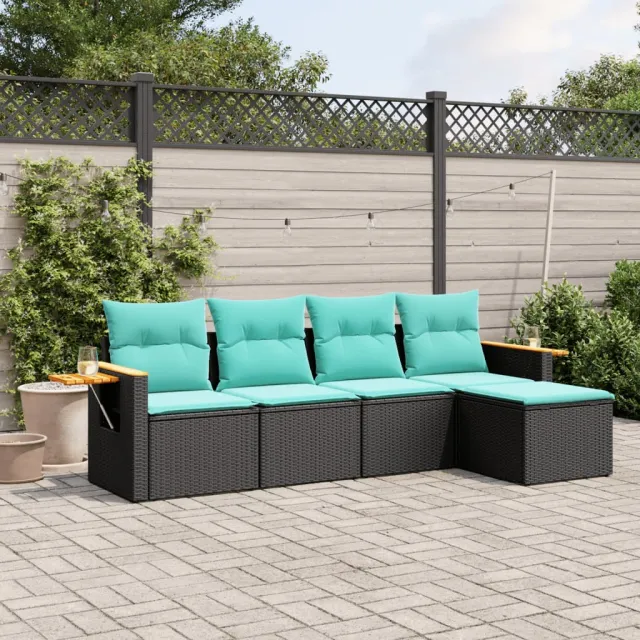 vidaXL 5-delige Loungeset met kussens poly rattan zwart, foto 2