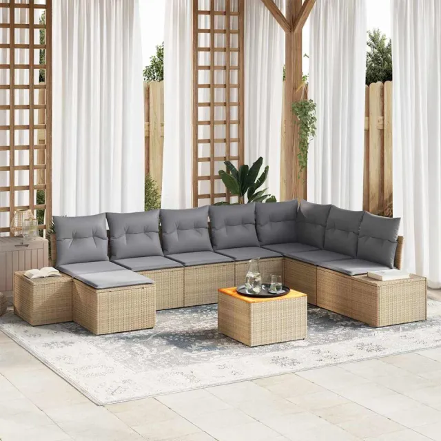 vidaXL Tuin Sofa Set 9 st beige en lichtgrijs, foto 2