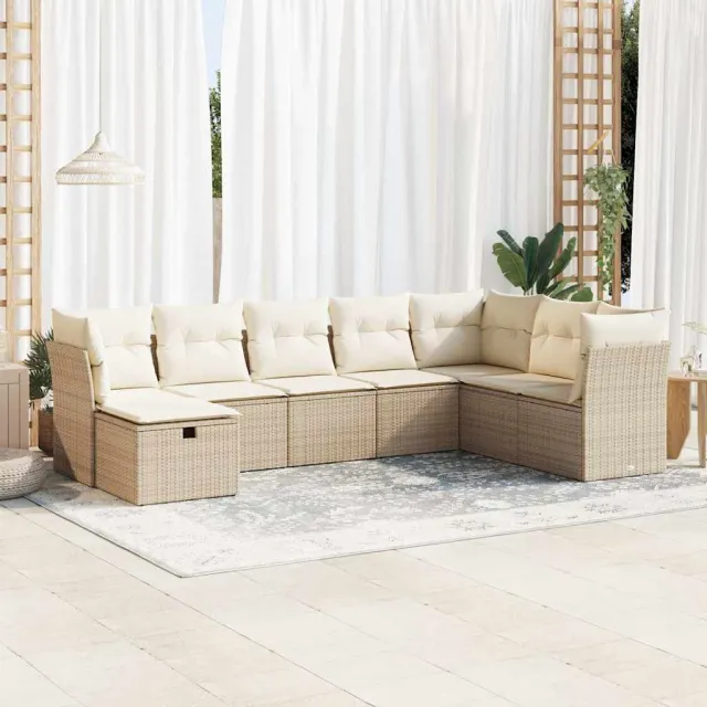 vidaXL 8-delige Loungeset met kussens poly rattan beige, foto 2
