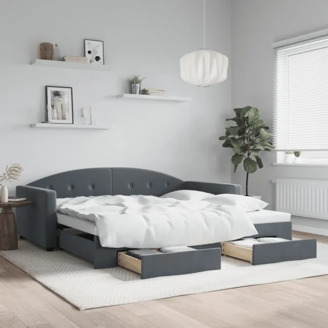 vidaXL Slaapbank onderschuifbed lades 100x200 cm fluweel donkergrijs grijs