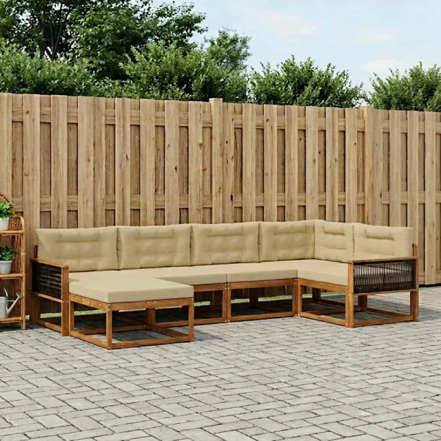 vidaXL Buiten bankenset 6 st 6-zits Natuurlijk en Beige