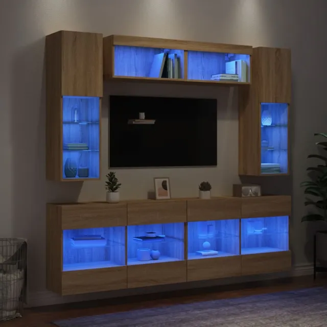 vidaXL 6-delige Tv-wandmeubelset met LED-verlichting sonoma eikenkleur Bruin
