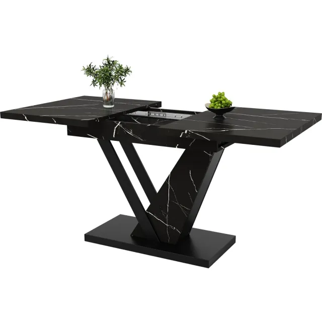 Merax Uitschuifbare eettafel 120-160x75 cm - tafel - keukentafel - voor keuken en woonkamer - zwarte marmerlook eettafel