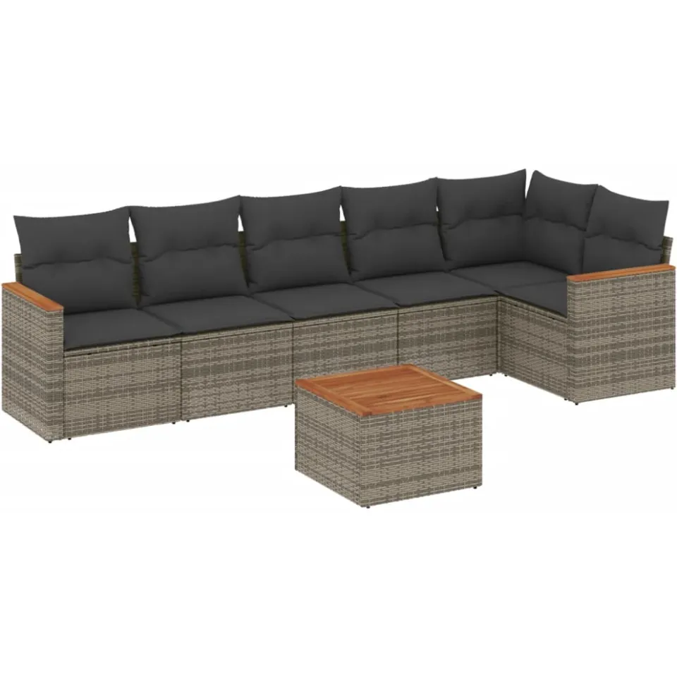 vidaXL 7-delige Loungeset met kussens poly rattan grijs, foto 3