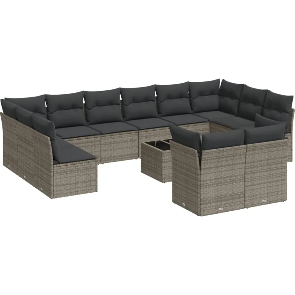 vidaXL 13-delige Loungeset met kussens poly rattan grijs