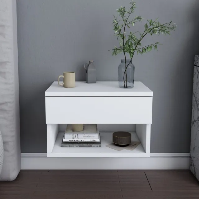 Skye Decor , Nachtkastje, Jamot - White, Gemelamineerde spaanplaat, Wit, 44,6 x 29 x 31,9 cm