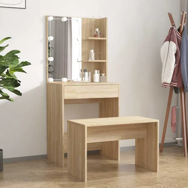 vidaXL Kaptafelset met LED's bewerkt hout sonoma eikenkleurig, foto 2