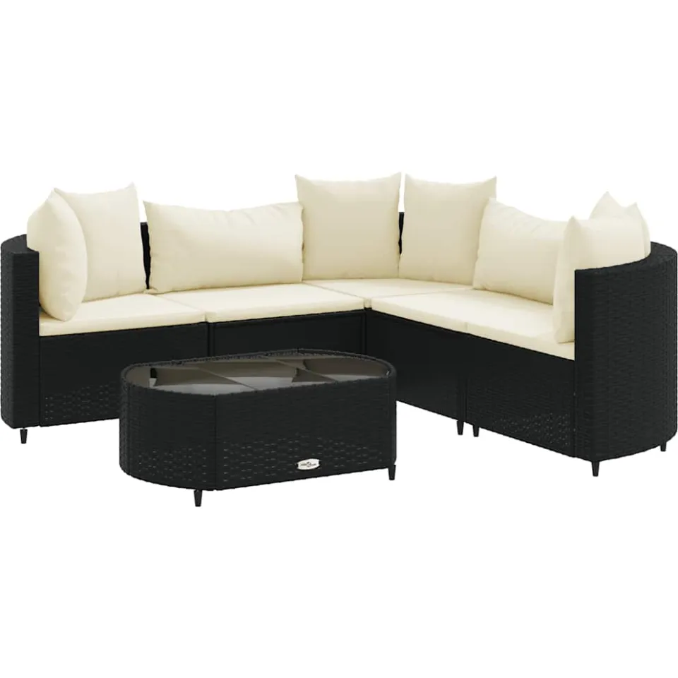 vidaXL 6-delige Loungeset met kussens poly rattan zwart