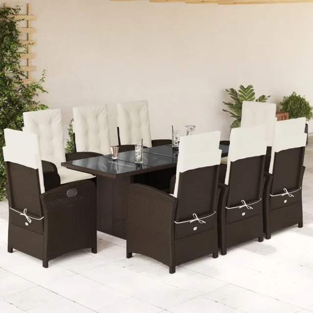vidaXL 9-delige Tuinset met kussens poly rattan bruin, foto 2