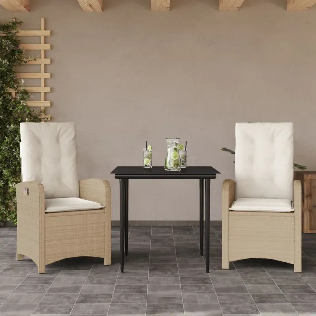 vidaXL 3-delige Tuinset met kussens poly rattan beige, foto 2