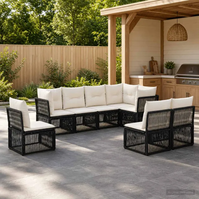 vidaXL Tuinbankenset 8 st Zwart poly rattan, foto 2