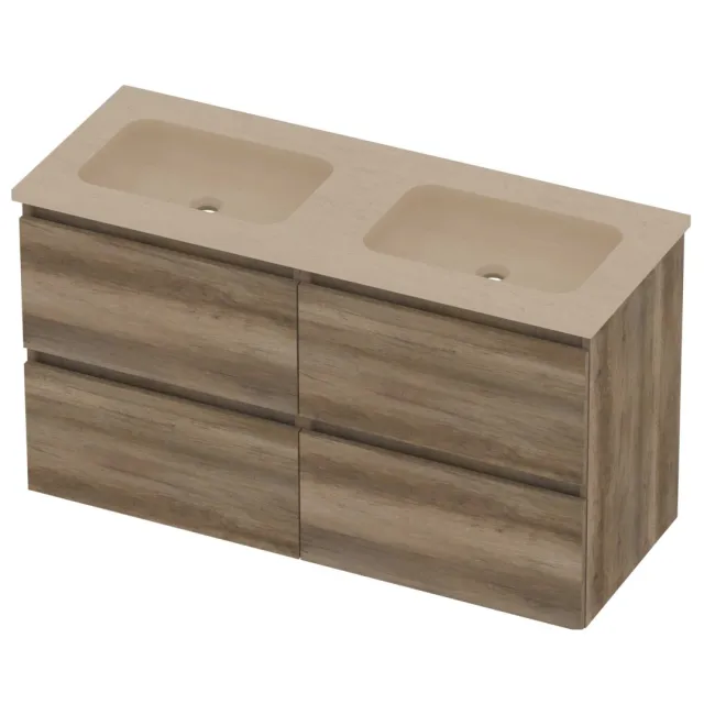 Basic-Line Rocky 46 Badmeubelset Hardsteen 120x46x62 cm R46sscso2x600 Scotch Oak Sand Stone Beige