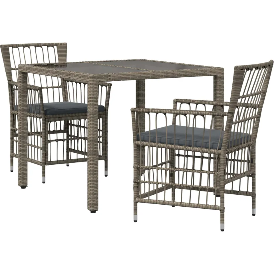 vidaXL Buiten eettafelset 3 st Grijs poly rattan, foto 3