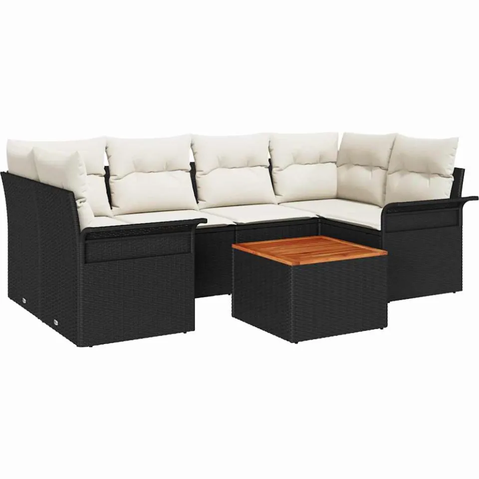 vidaXL Tuinbankenset 7 st Zwart poly rattan