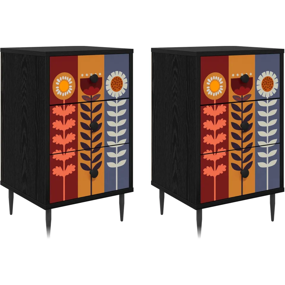 vidaXL Nachtkastje ESSEN 2 st Zwart eiken 36 x 33 x 61 cm Bewerkt hout