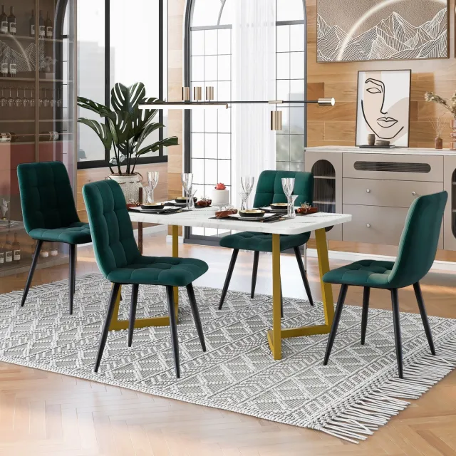 Zubaliya Eettafelset - complete set met 1 eettafel en 4 stoelen - tafel 117 cm - rechthoekig - mdf - groen - voor keuken of eetkamer