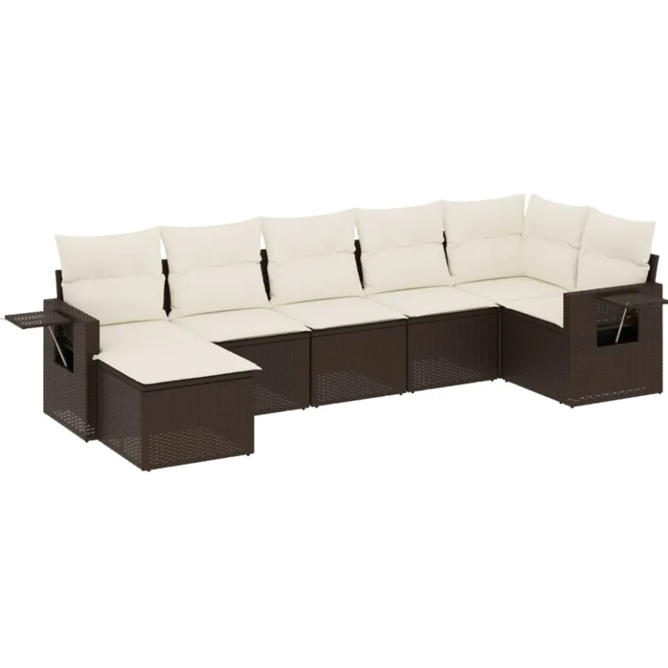 vidaXL 7-delige Loungeset met kussens poly rattan bruin, foto 3