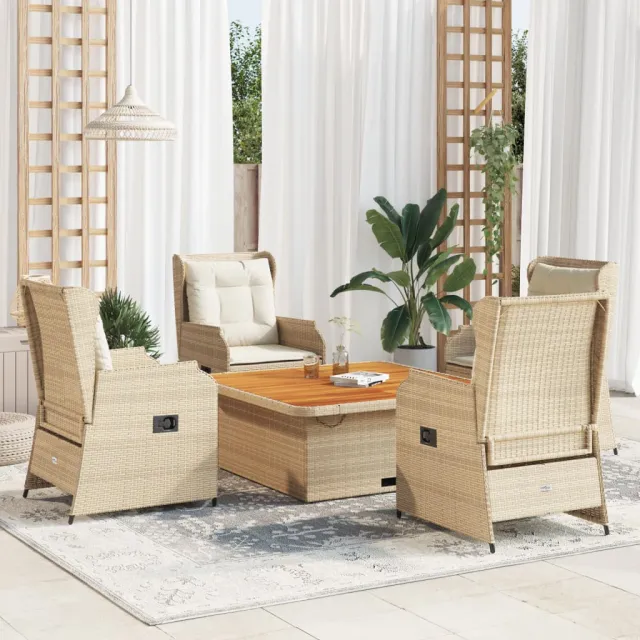 vidaXL 5-delige Loungeset met kussens poly rattan beige, foto 2