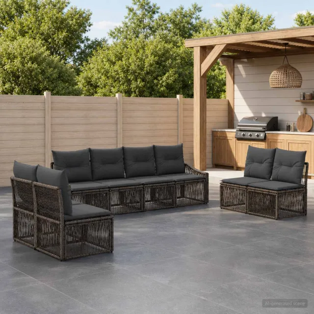 vidaXL Tuinbankenset 8 st 8-zits Grijs poly rattan, foto 2