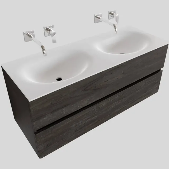 Boss & Wessing Badkamermeubel Solid Surface BWS Stockholm 120x46 cm Dubbel Wood Dark Brown (0 kraangaten) Houtlook