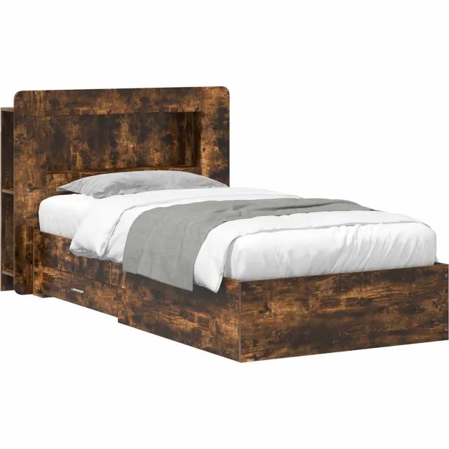 vidaXL Bedframe met opslag Gerookt eiken 100 x 200 cm Bewerkt hout Bruin