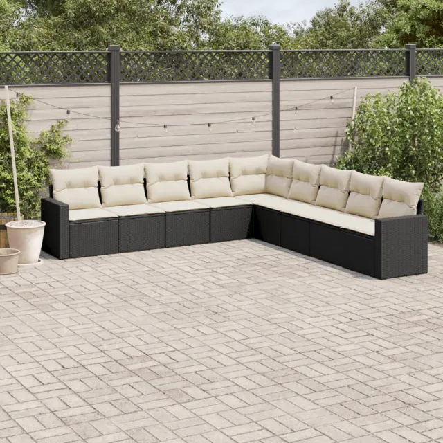 vidaXL 9-delige Loungeset met kussens poly rattan zwart, foto 2