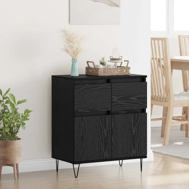 vidaXL Dressoir Zwart Eiken 60 x 35 x 70 cm Gemonteerd hout en ijzer, foto 2
