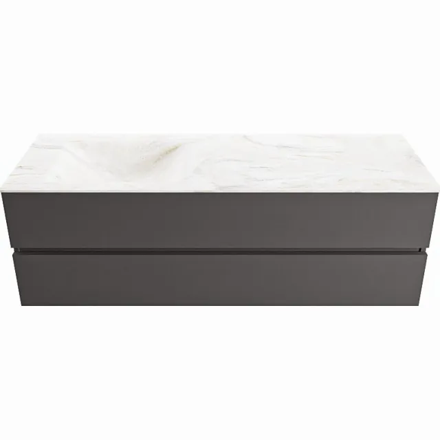 Mondiaz VICA-DLUX 150cm badmeubel onderkast Dark grey 2 lades. Inbouw wastafel CLOUD links zonder kraangat, kleur Ostra.