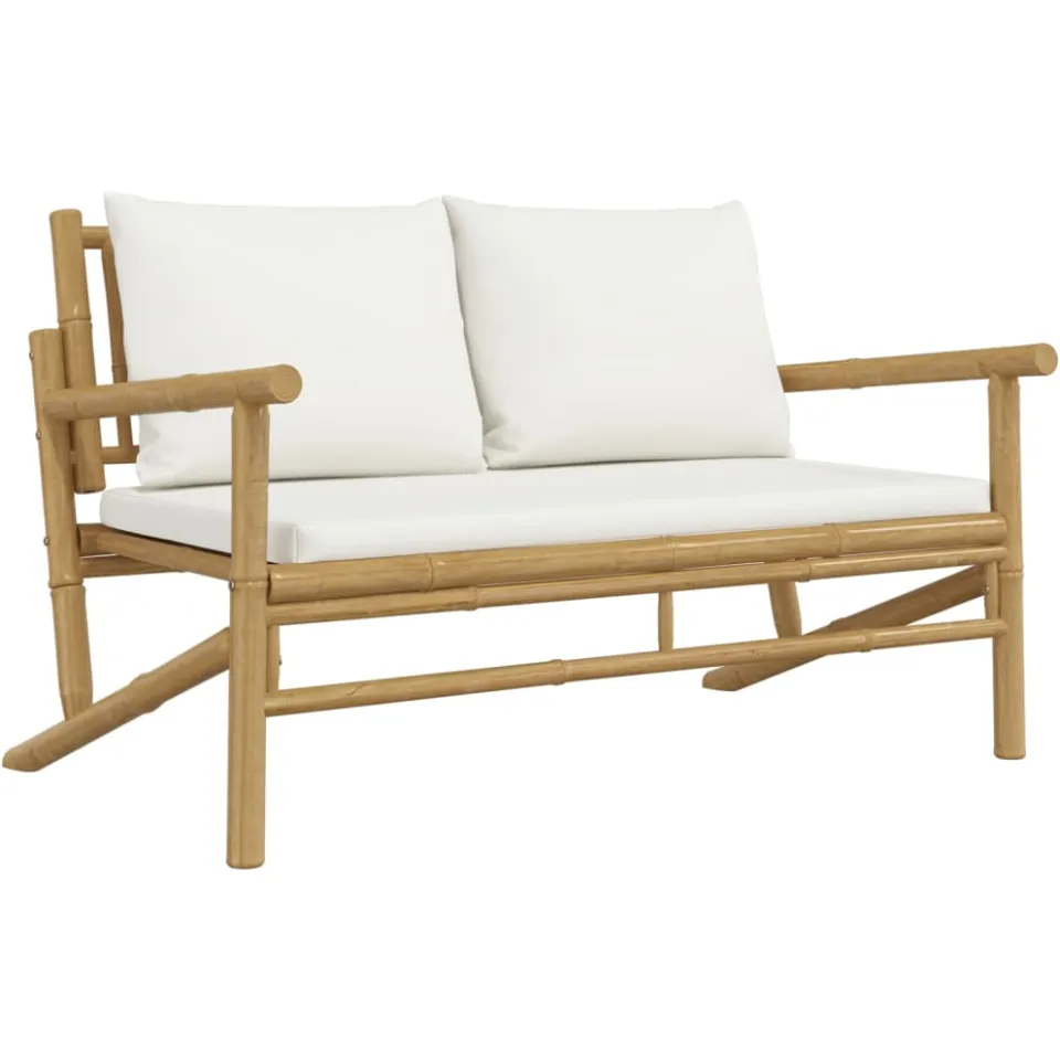 vidaXL 4-delige Loungeset met kussens bamboe crèmewit Bruin