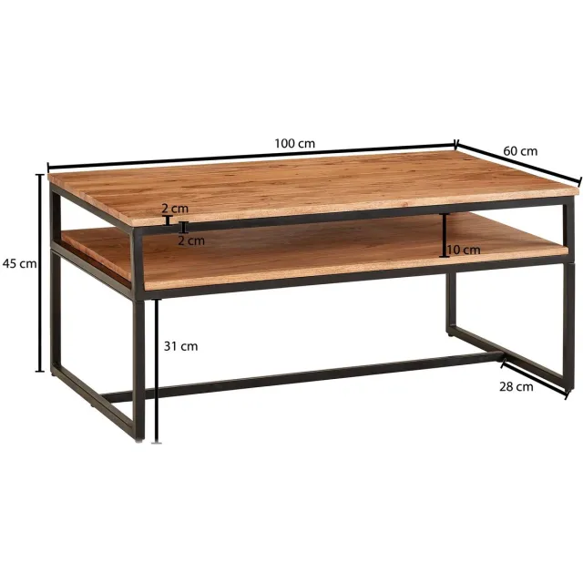 Sky Style Salontafel 100x60x45 cm massief houten salontafel moderne salontafel Bruin, Zwart