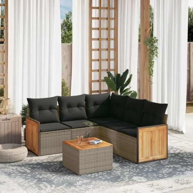 vidaXL 6-delige Loungeset met kussens poly rattan grijs, foto 2