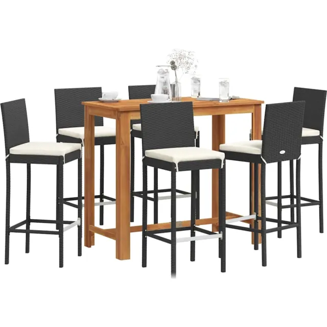 vidaXL 7-delige Tuinbarset massief acaciahout en poly rattan zwart, foto 2