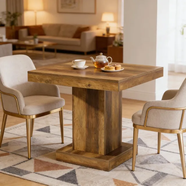 HAUSS SPOLE Vierkante Eettafel - Ruimtebesparend Voor 1 Tot 4 Personen - Landelijke MDF Tafel Voor Keuken En Woonkamer - 80 x 80 x 75 Cm - Bruin