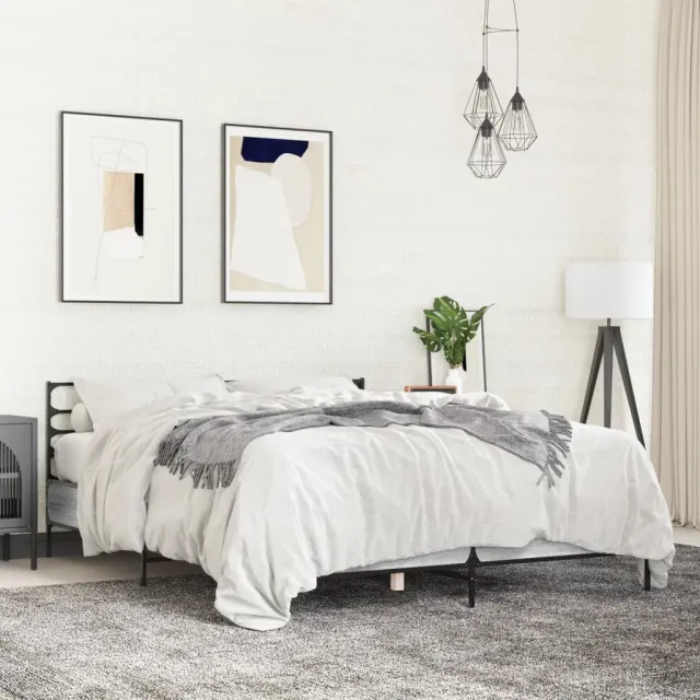 vidaXL Bedframe bewerkt hout metaal grijs sonoma eiken 135x190 cm