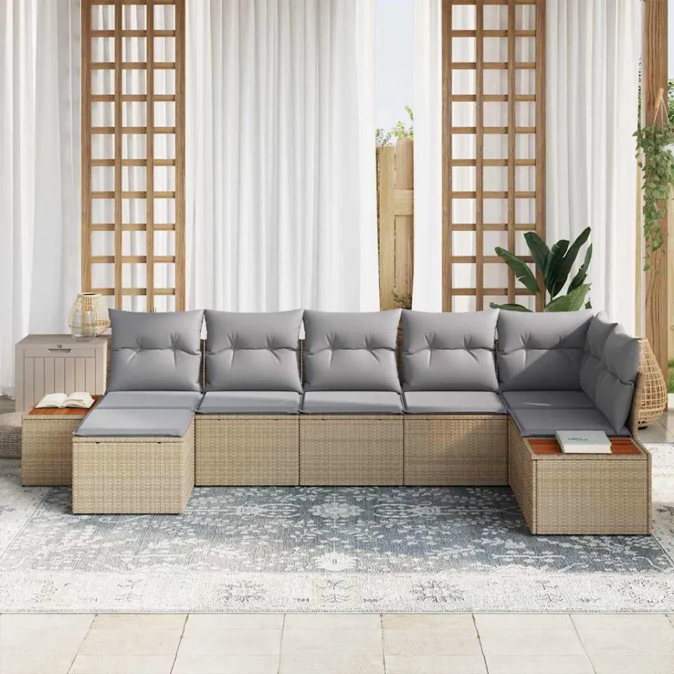 vidaXL Tuinbankenset 7 st Beige Poly riet, foto 3