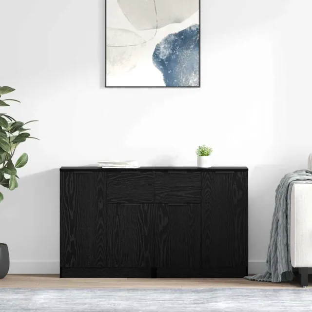 vidaXL Dressoirs 2 st Zwart Eiken 60 x 30 x 70 cm Bewerkt hout, foto 2