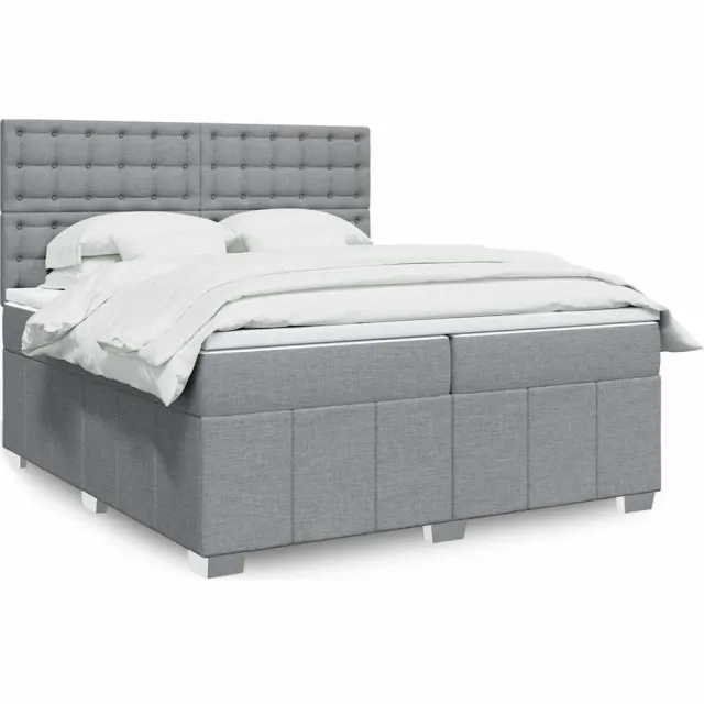 vidaXL Boxspring met matras stof lichtgrijs 200x200 cm grijs