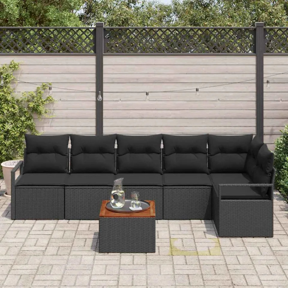 vidaXL Tuinbankenset 7 st Zwart poly rattan, foto 3