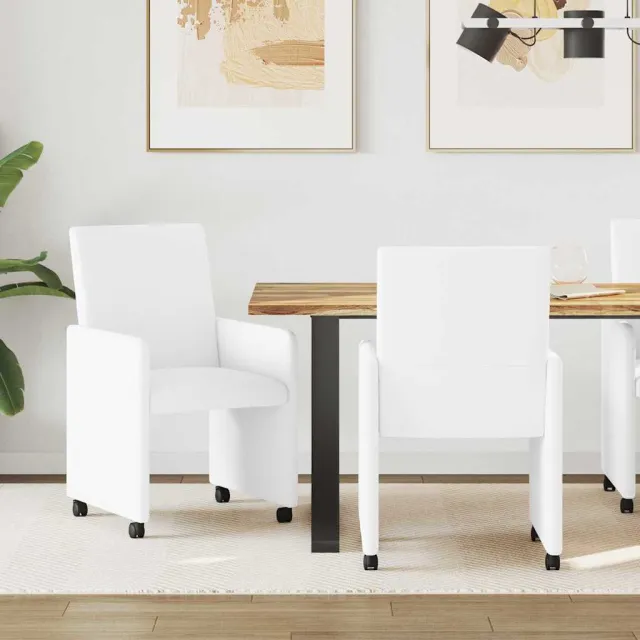 vidaXL Eetkamerstoelen met Wieltjes 2 st Kunstleer Wit 57 x 66 x 94 cm, foto 2