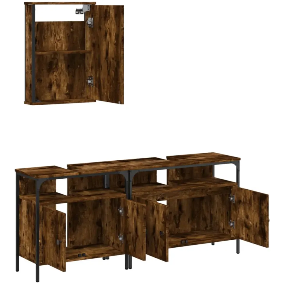 vidaXL 3-delige Badkamermeubelset bewerkt hout gerookt eikenkleurig, foto 3