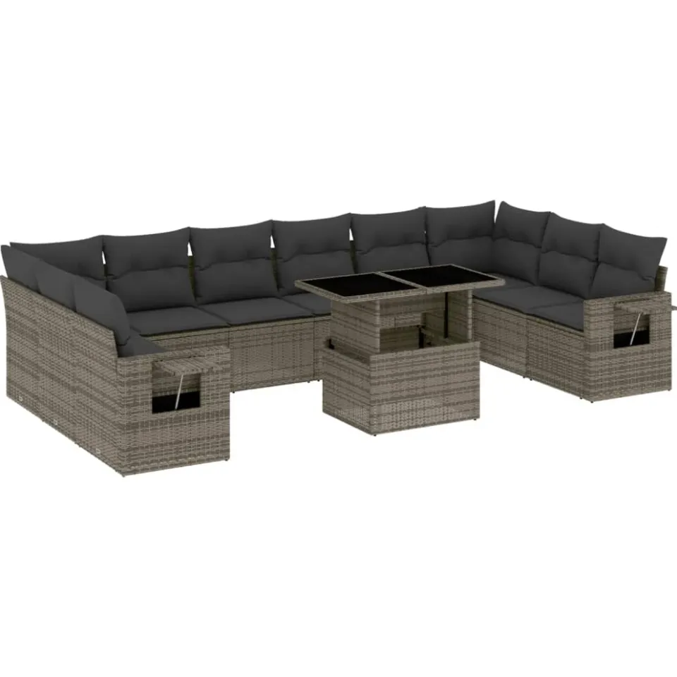 vidaXL 11-delige Loungeset met kussens poly rattan grijs